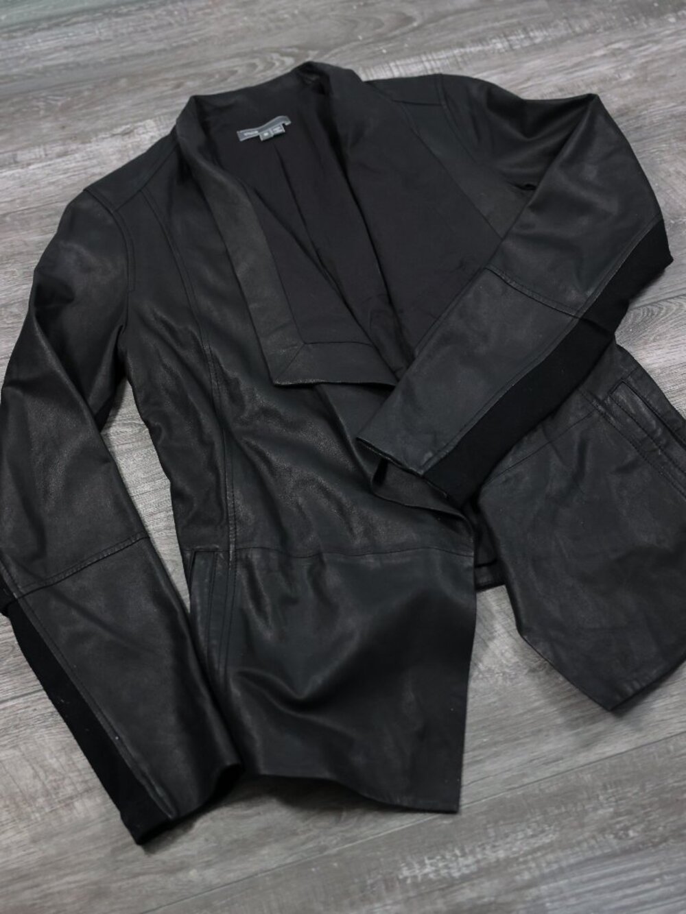 Vince Black Draped Front Jacket Women's Medium Asymmetrical Waterfall Collar